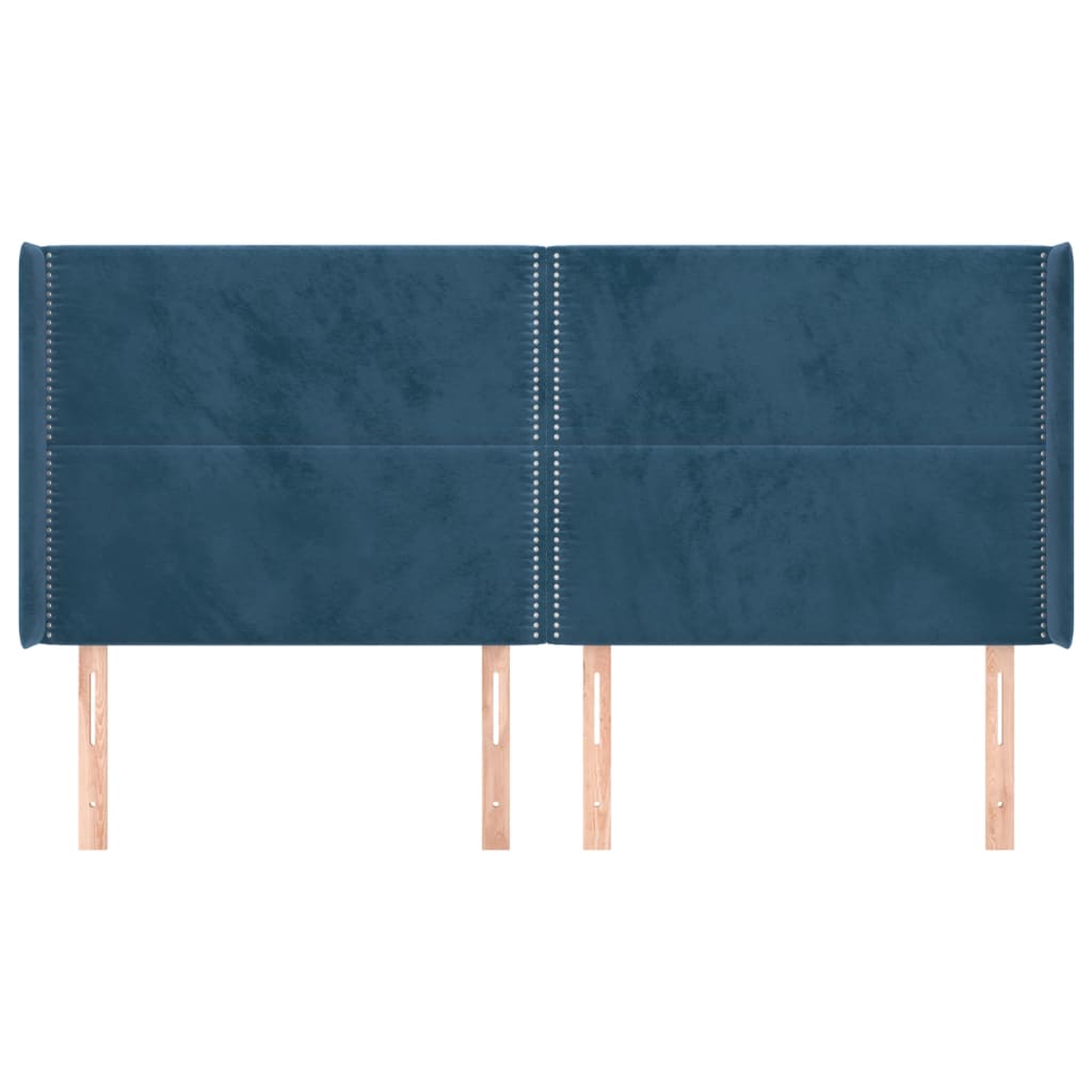 sengegavl med kanter 183x16x118/128 cm fløjl mørkeblå
