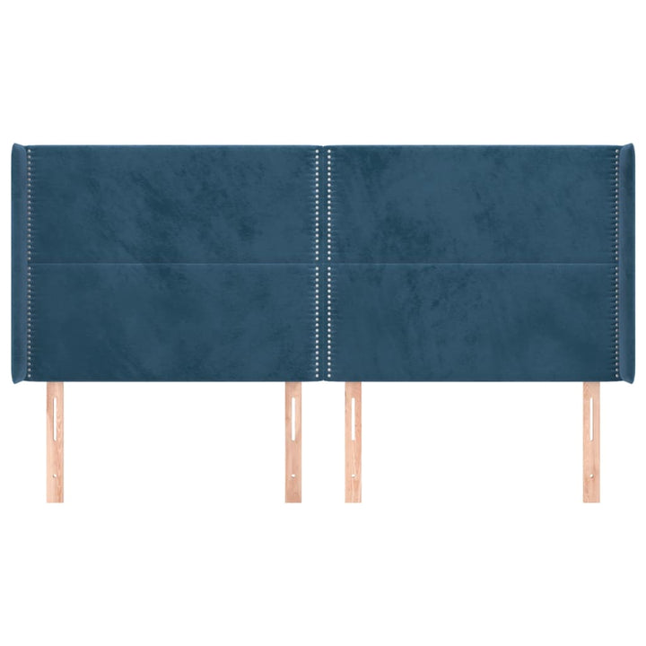 sengegavl med kanter 183x16x118/128 cm fløjl mørkeblå
