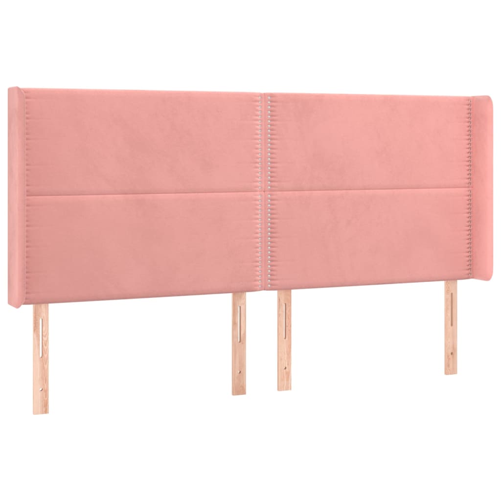 sengegavl med kanter 183x16x118/128 cm fløjl lyserød