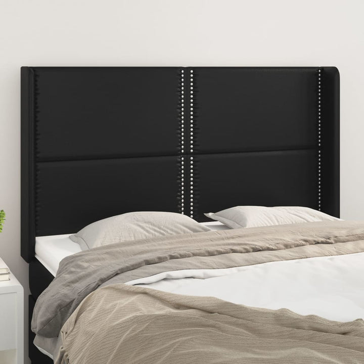 sengegavl med kanter 147x16x118/128 cm kunstlæder sort