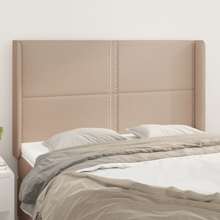 sengegavl med kanter 147x16x118/128 cm kunstlæder cappuccino