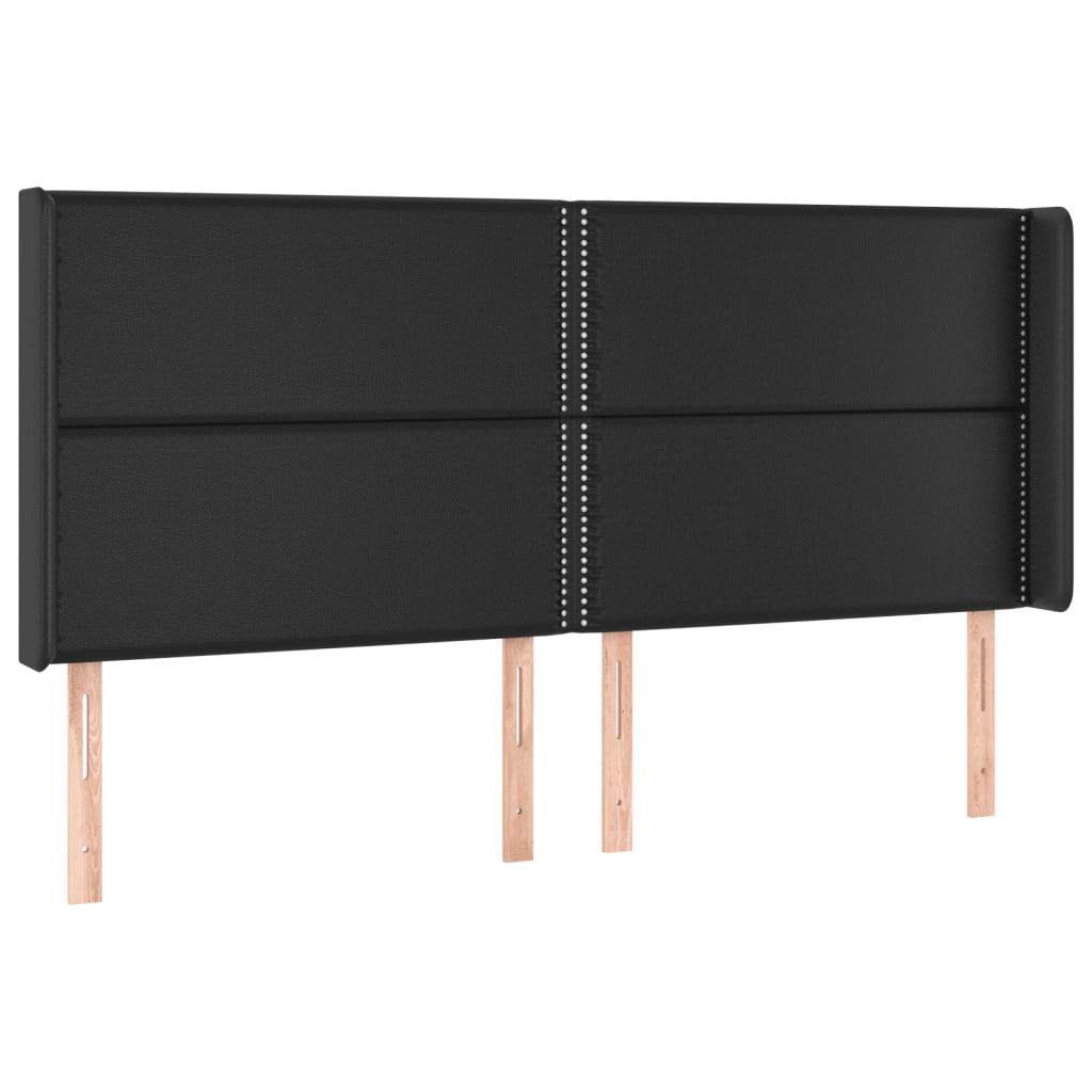sengegavl med kanter 163x16x118/128 cm kunstlæder sort