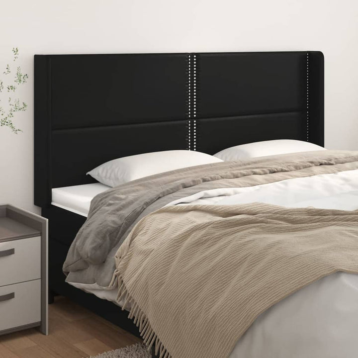 sengegavl med kanter 163x16x118/128 cm kunstlæder sort