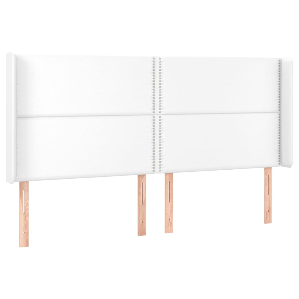 sengegavl med kanter 163x16x118/128 cm kunstlæder hvid