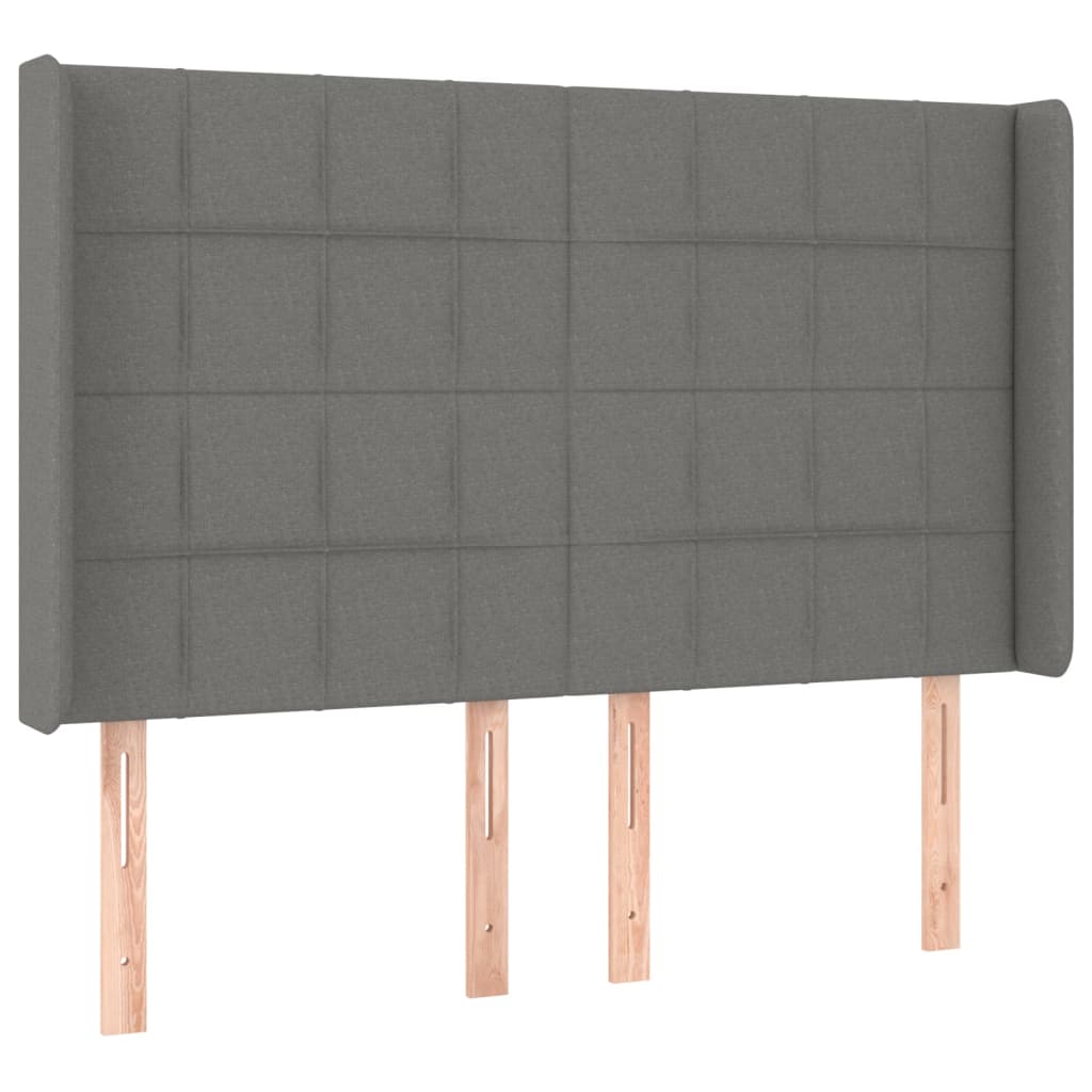 sengegavl med kanter 147x16x118/128 cm stof mørkegrå
