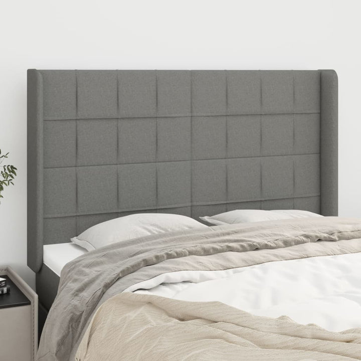 sengegavl med kanter 147x16x118/128 cm stof mørkegrå