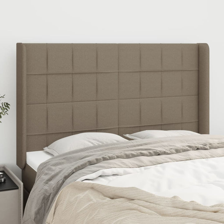 sengegavl med kanter 147x16x118/128 cm stof gråbrun