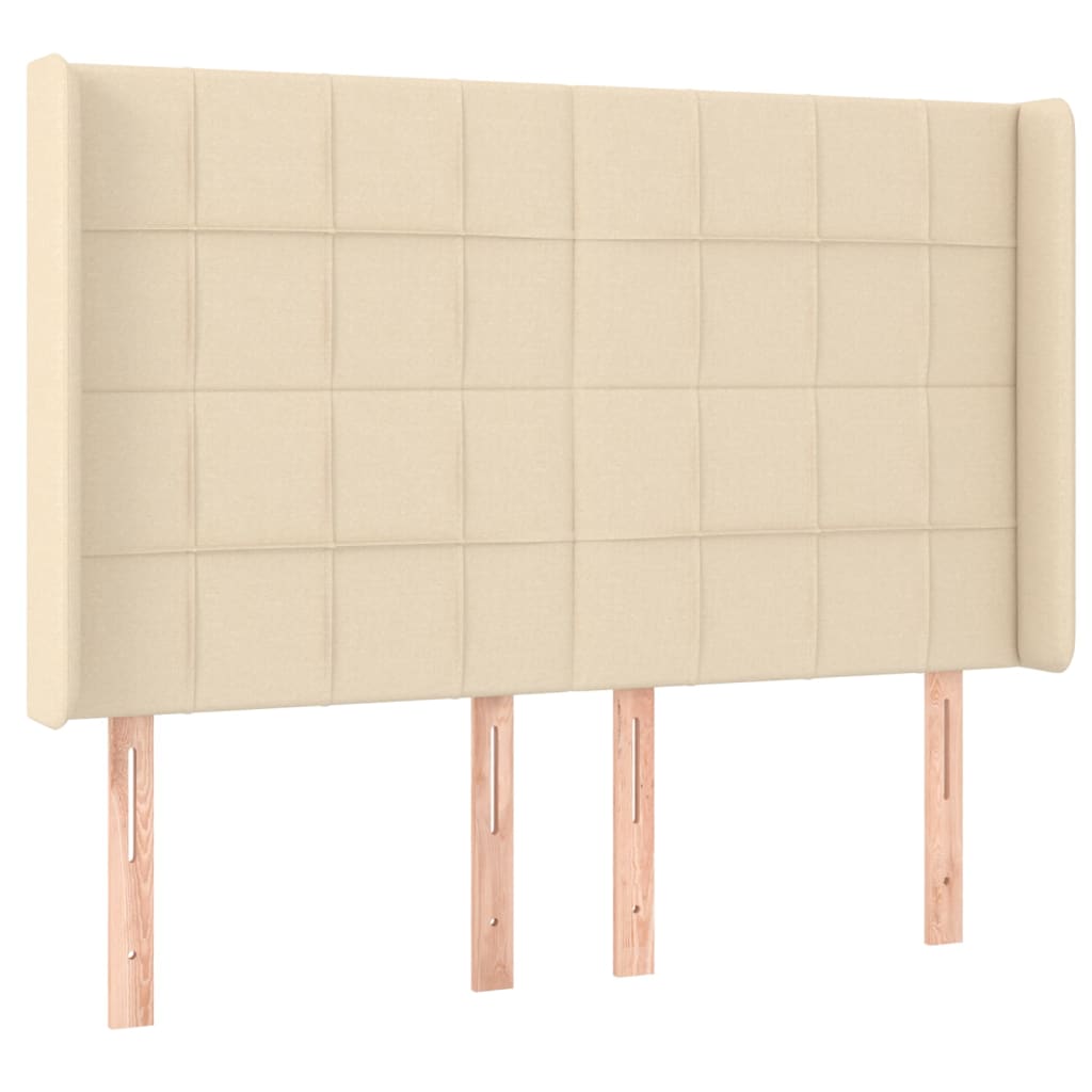 sengegavl med kanter 147x16x118/128 cm stof cremefarvet