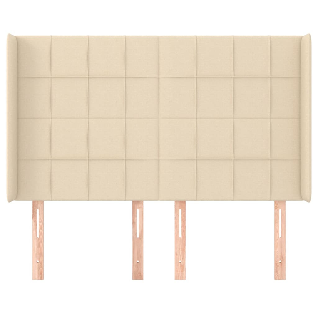 sengegavl med kanter 147x16x118/128 cm stof cremefarvet