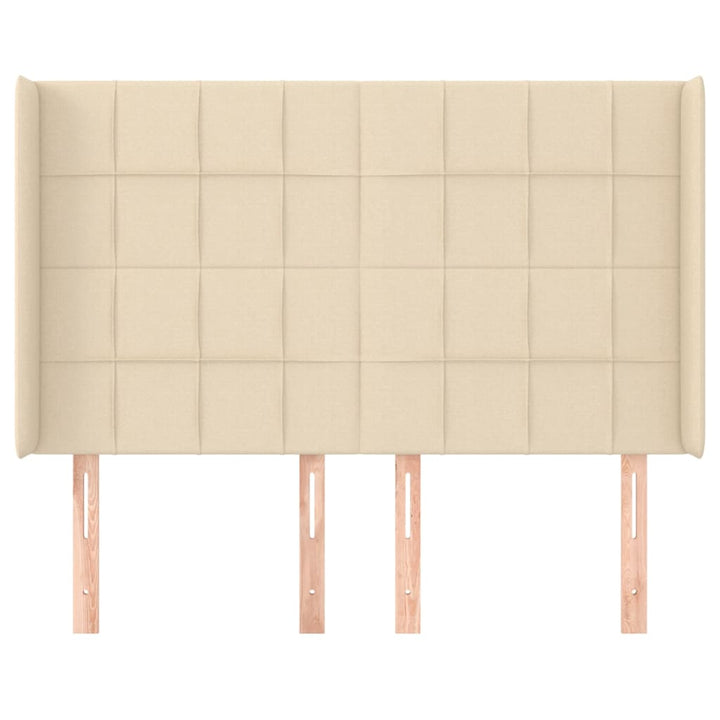 sengegavl med kanter 147x16x118/128 cm stof cremefarvet