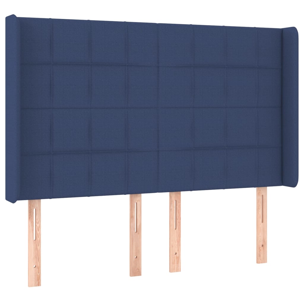 sengegavl med kanter 147x16x118/128 cm stof blå