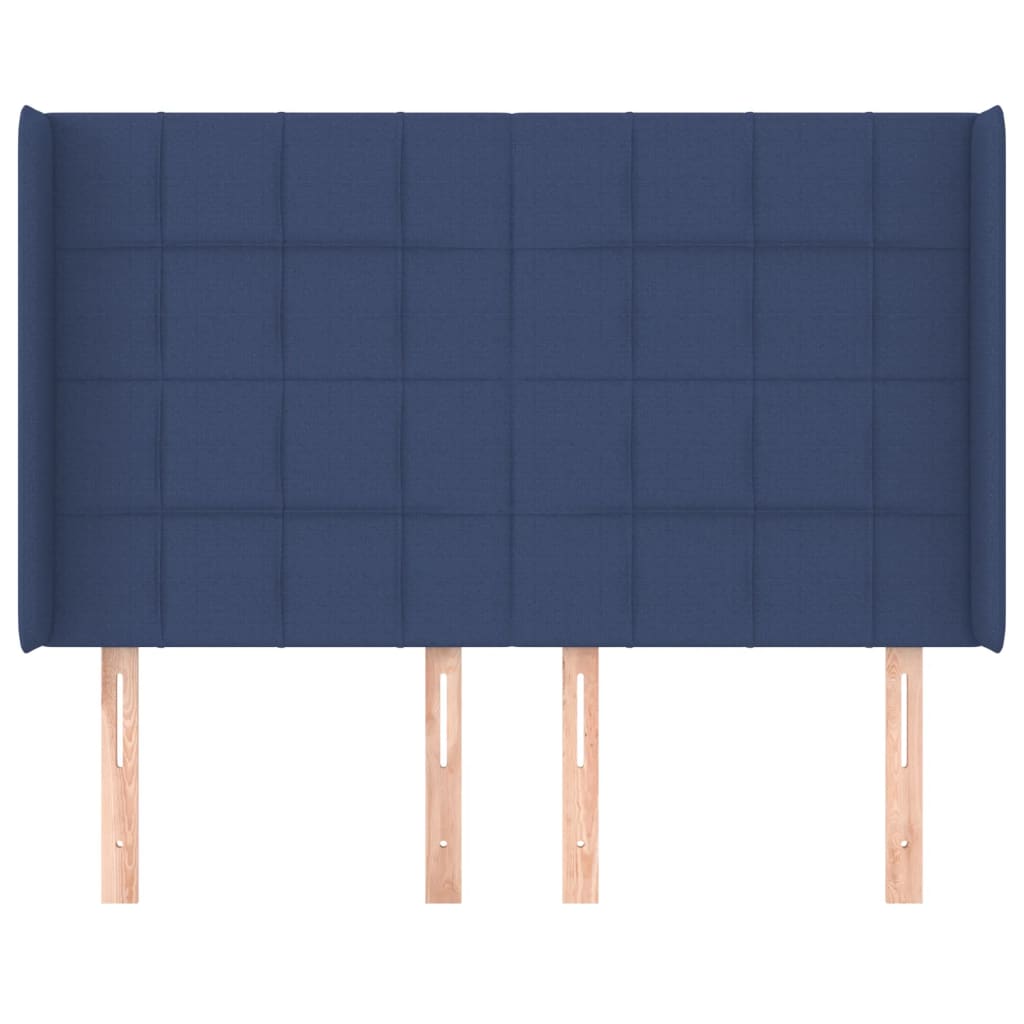 sengegavl med kanter 147x16x118/128 cm stof blå