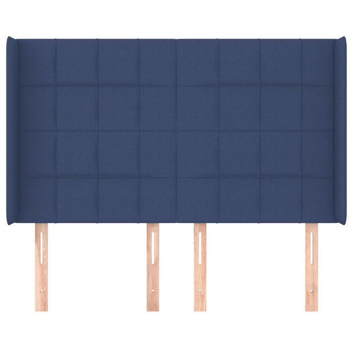 sengegavl med kanter 147x16x118/128 cm stof blå