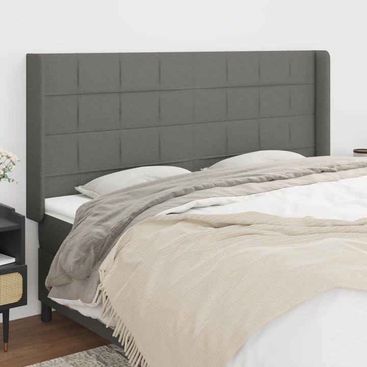 sengegavl med kanter 163x16x118/128 cm stof mørkegrå