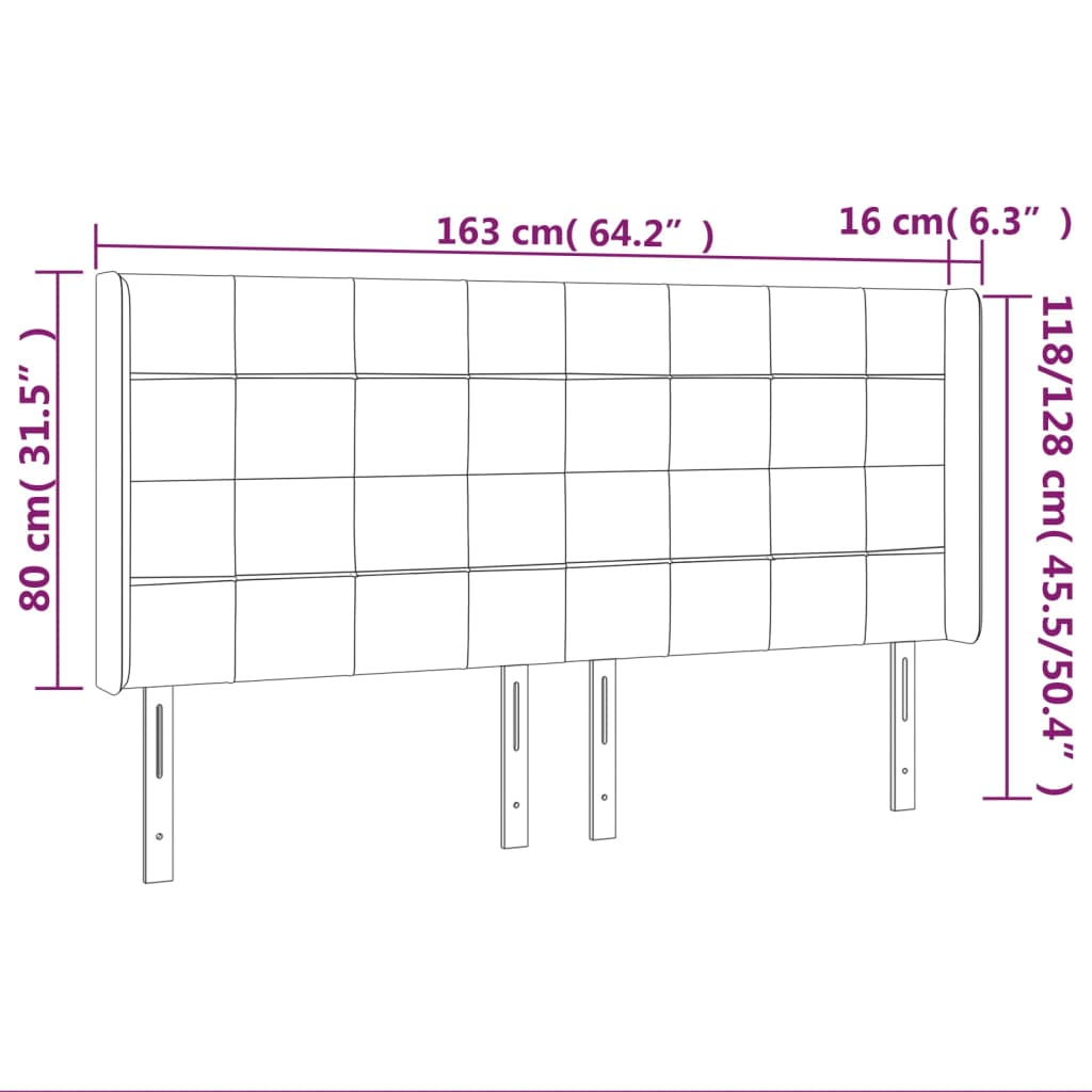 sengegavl med kanter 163x16x118/128 cm stof sort
