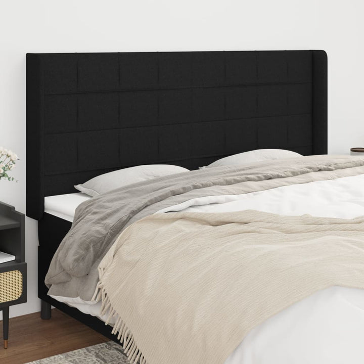 sengegavl med kanter 163x16x118/128 cm stof sort