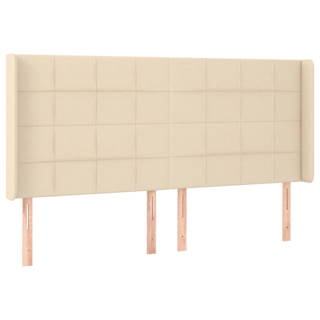 sengegavl med kanter 163x16x118/128 cm stof cremefarvet