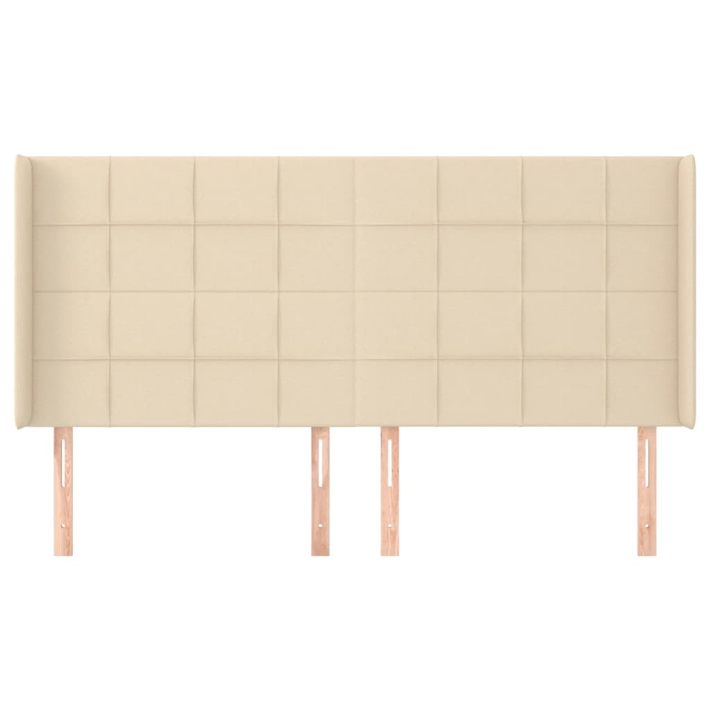 sengegavl med kanter 163x16x118/128 cm stof cremefarvet