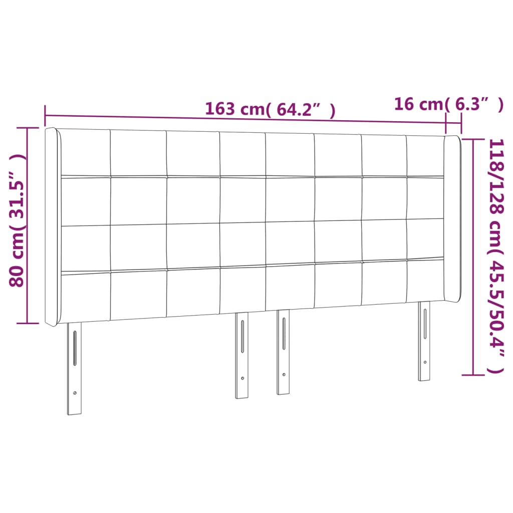 sengegavl med kanter 163x16x118/128 cm stof cremefarvet
