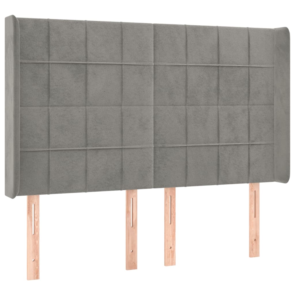 sengegavl med kanter 147x16x118/128 cm fløjl lysegrå