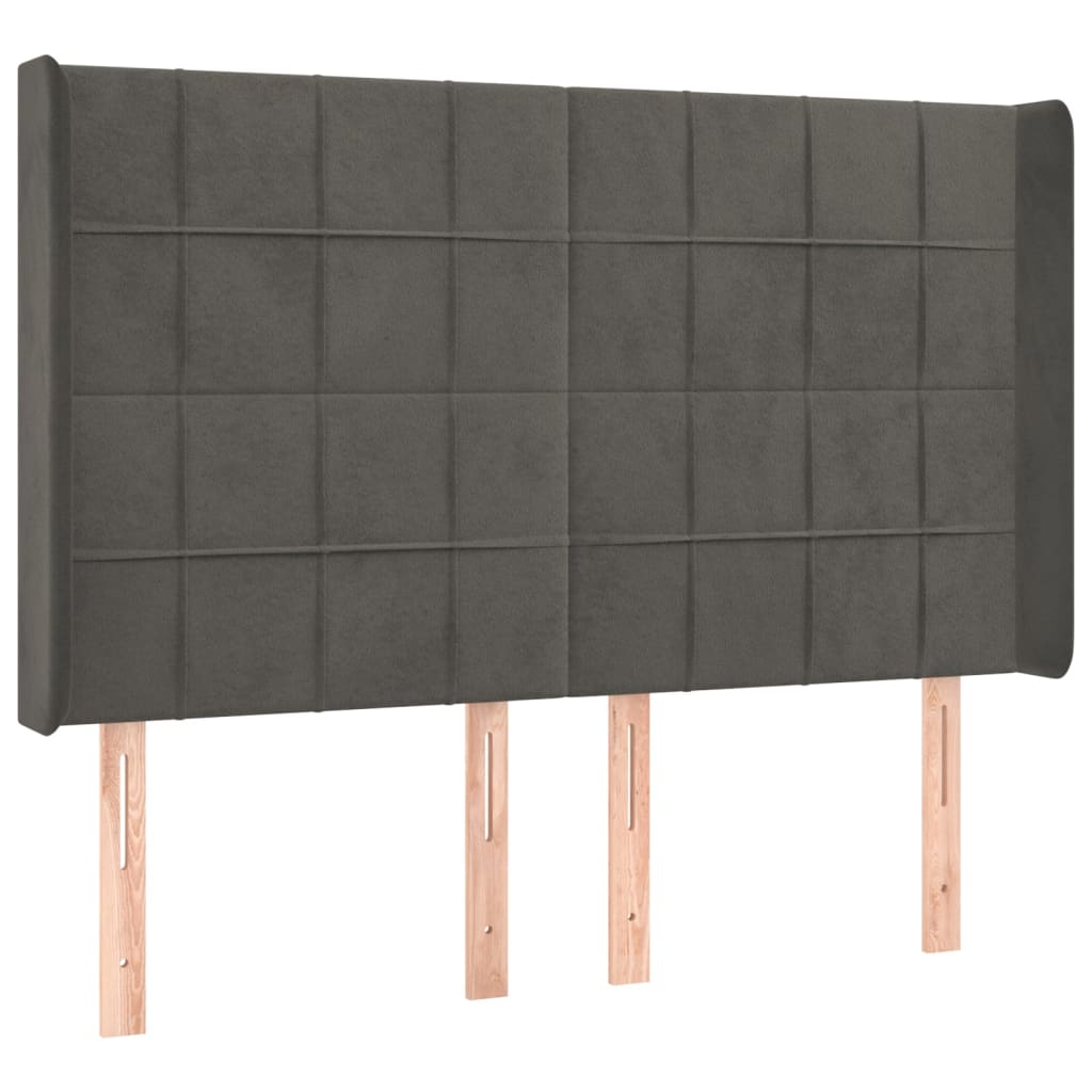 sengegavl med kanter 147x16x118/128 cm fløjl mørkegrå