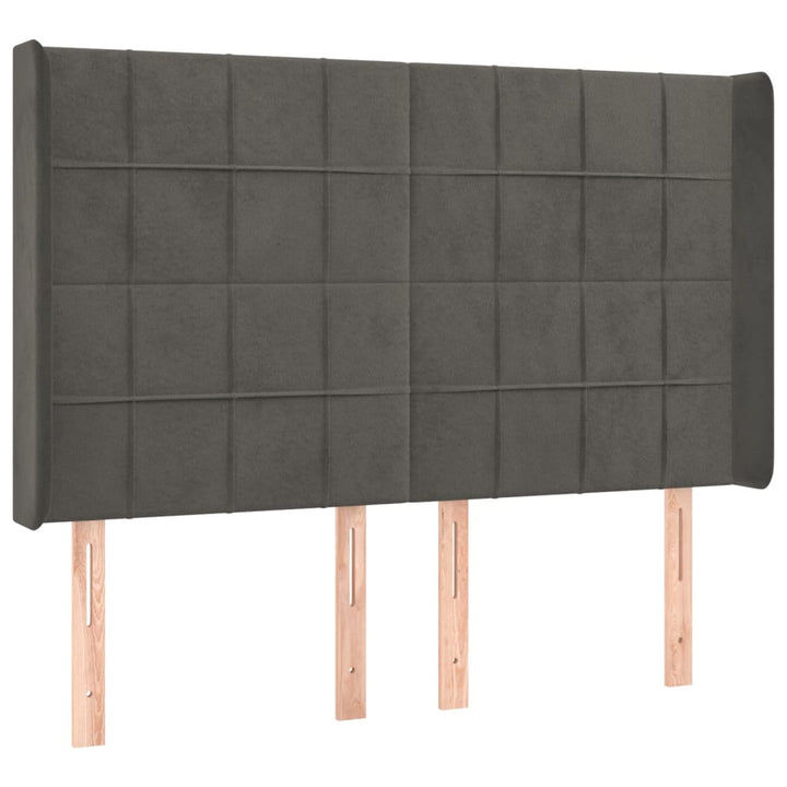 sengegavl med kanter 147x16x118/128 cm fløjl mørkegrå