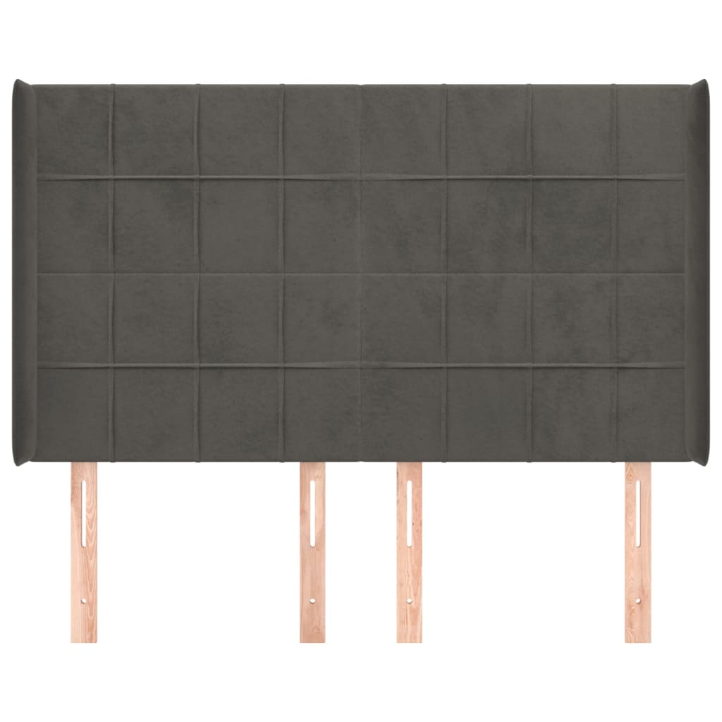 sengegavl med kanter 147x16x118/128 cm fløjl mørkegrå