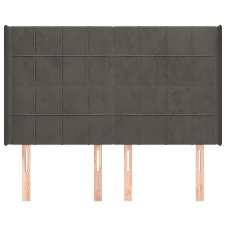 sengegavl med kanter 147x16x118/128 cm fløjl mørkegrå