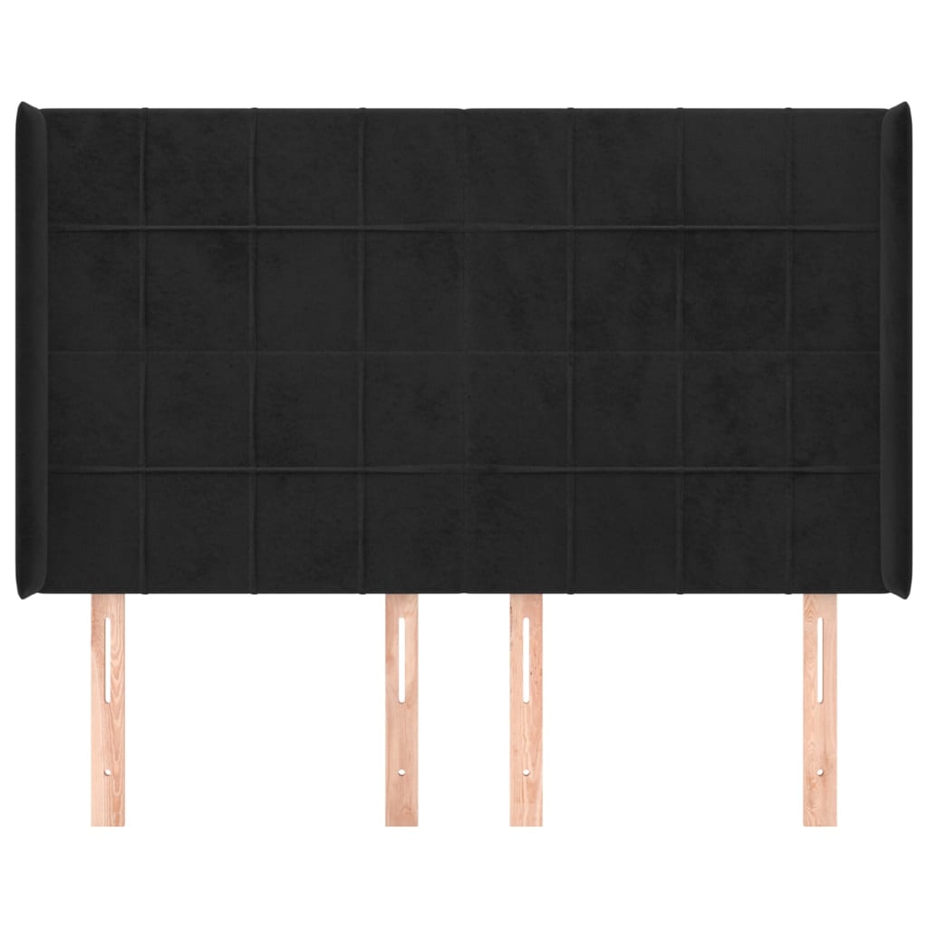 sengegavl med kanter 147x16x118/128 cm fløjl sort