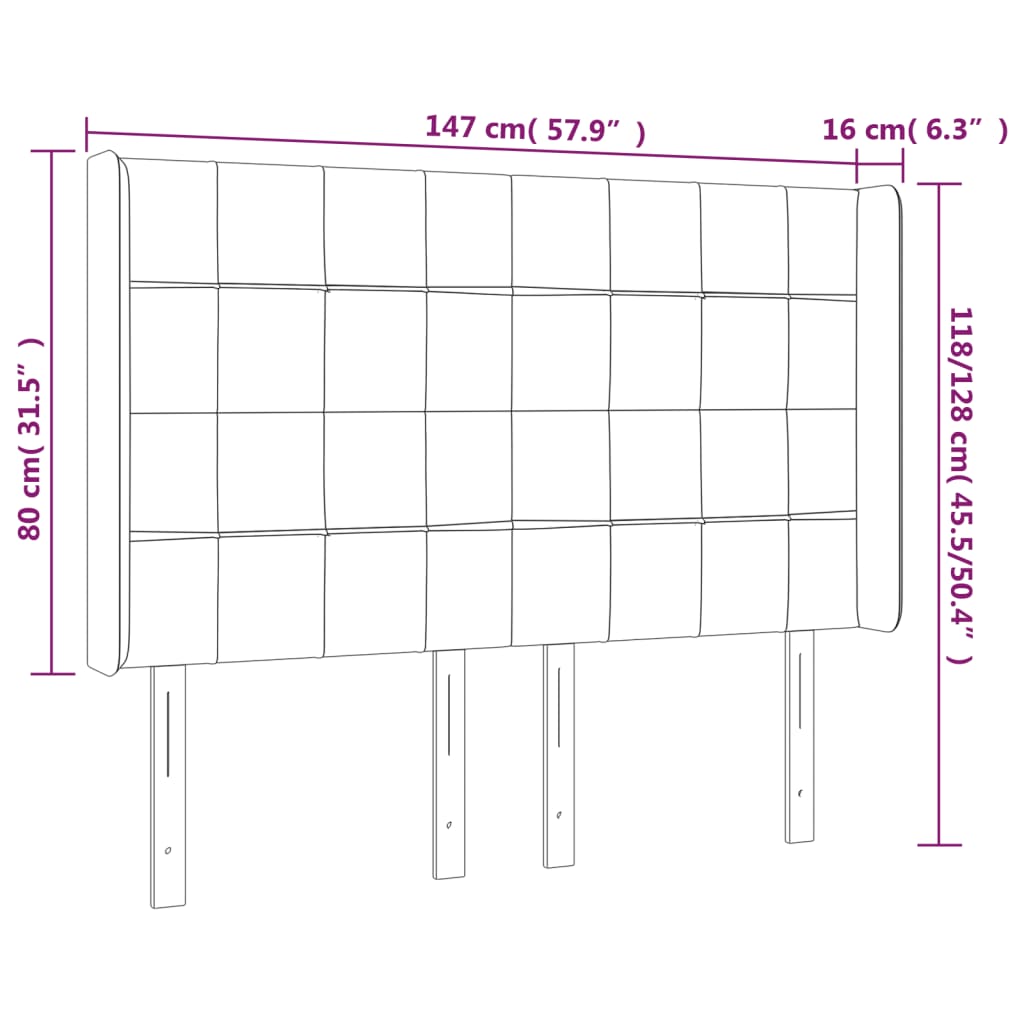 sengegavl med kanter 147x16x118/128 cm fløjl sort