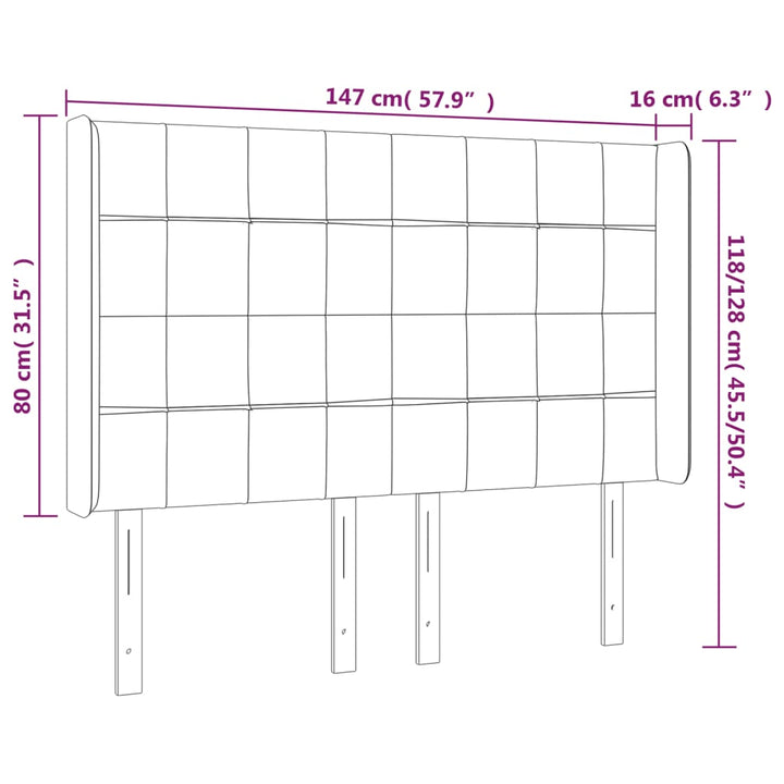 sengegavl med kanter 147x16x118/128 cm fløjl sort
