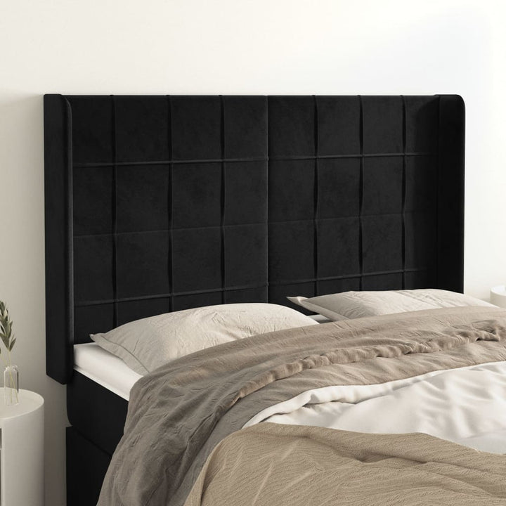 sengegavl med kanter 147x16x118/128 cm fløjl sort