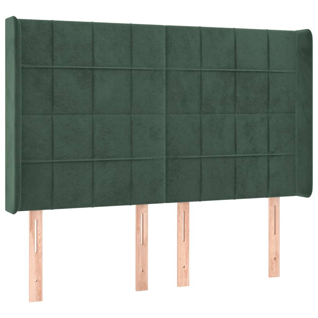sengegavl med kanter 147x16x118/128 cm fløjl mørkegrøn