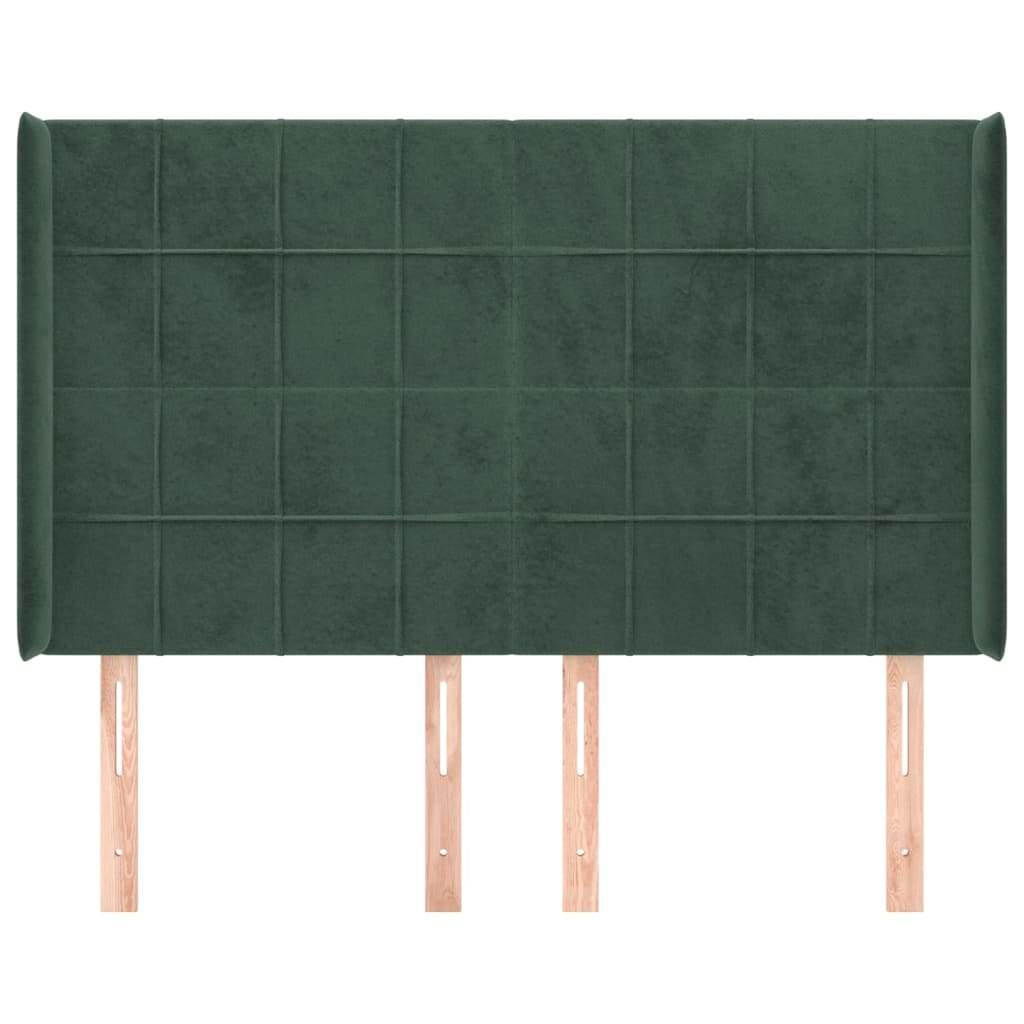 sengegavl med kanter 147x16x118/128 cm fløjl mørkegrøn