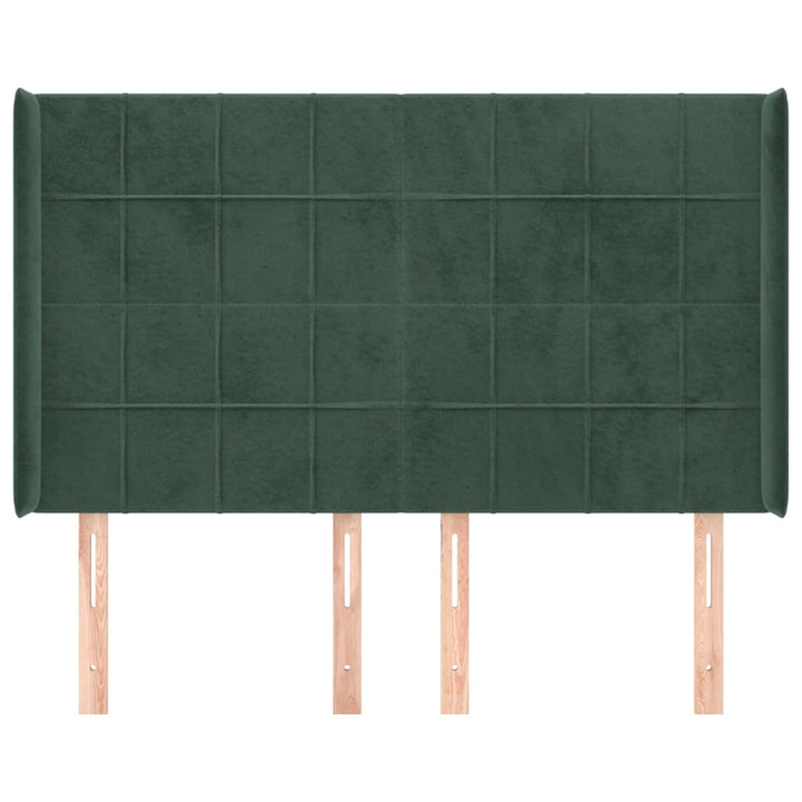sengegavl med kanter 147x16x118/128 cm fløjl mørkegrøn