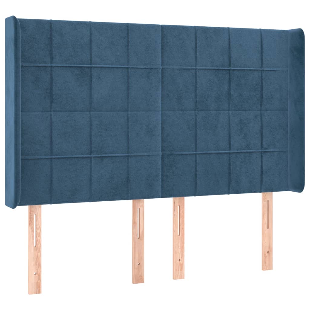 sengegavl med kanter 147x16x118/128 cm fløjl mørkeblå