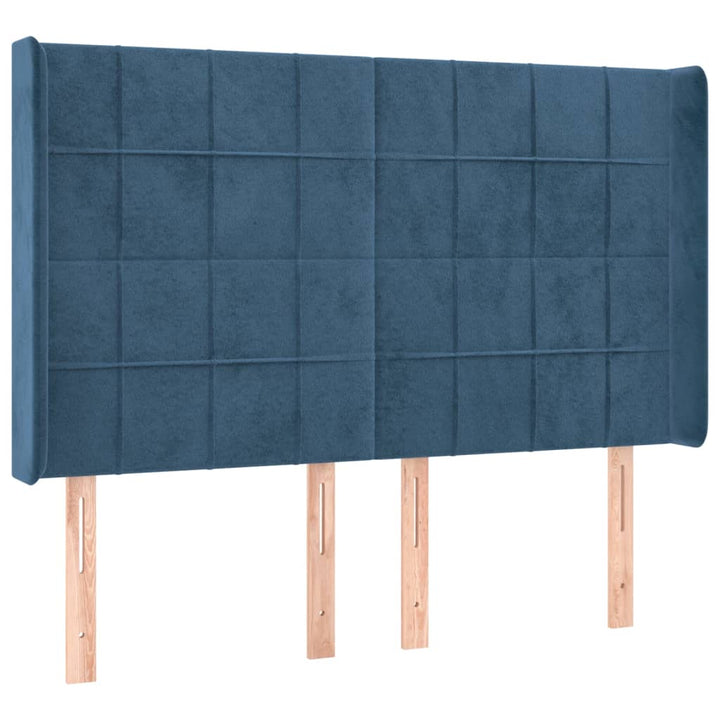 sengegavl med kanter 147x16x118/128 cm fløjl mørkeblå
