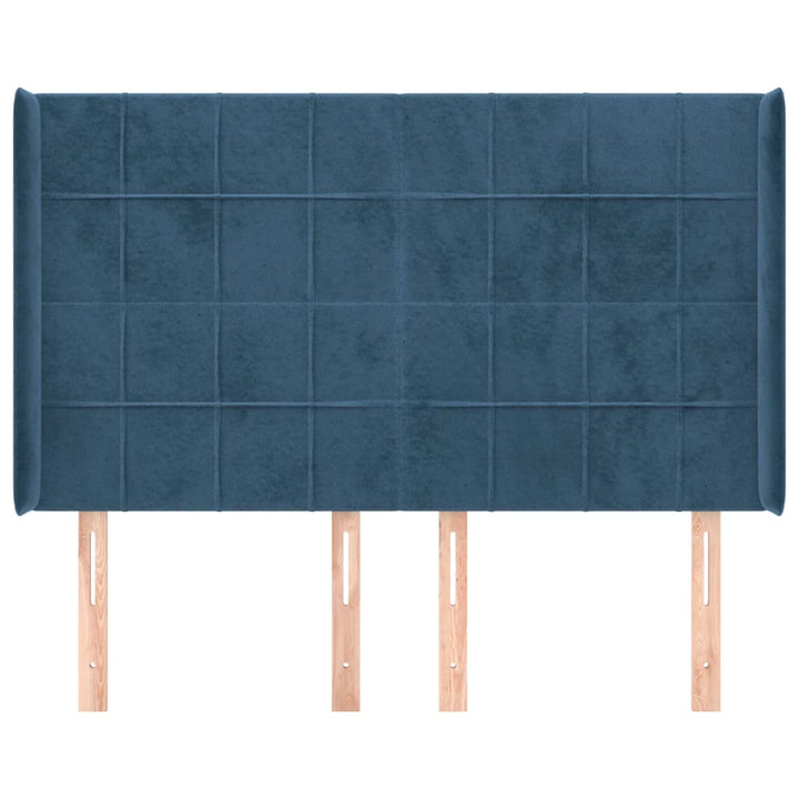sengegavl med kanter 147x16x118/128 cm fløjl mørkeblå