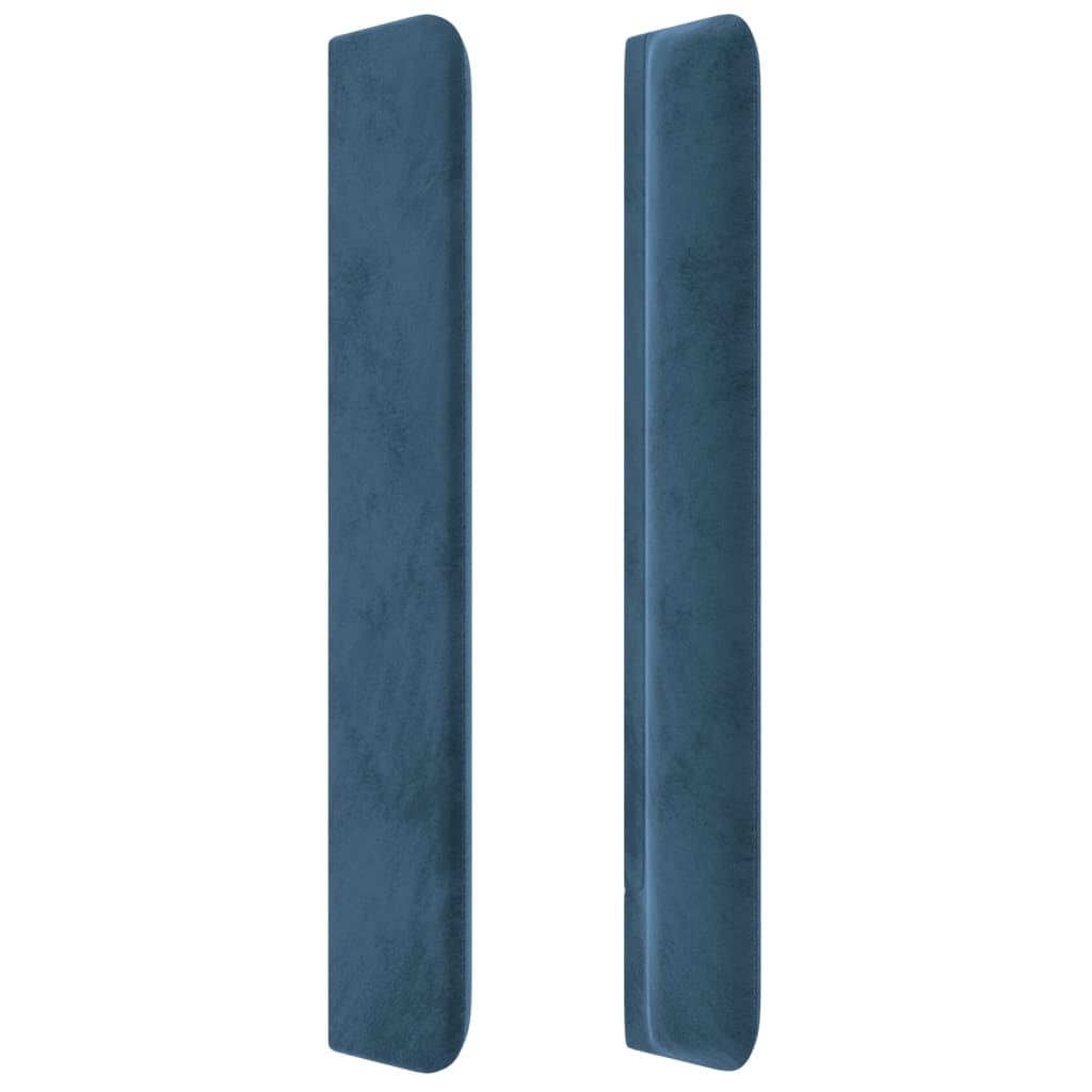 sengegavl med kanter 147x16x118/128 cm fløjl mørkeblå
