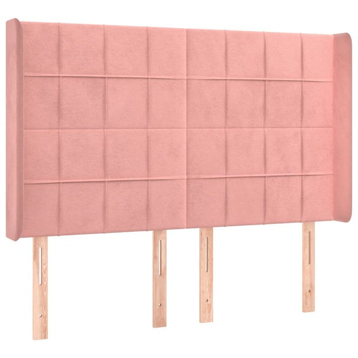 sengegavl med kanter 147x16x118/128 cm fløjl lyserød