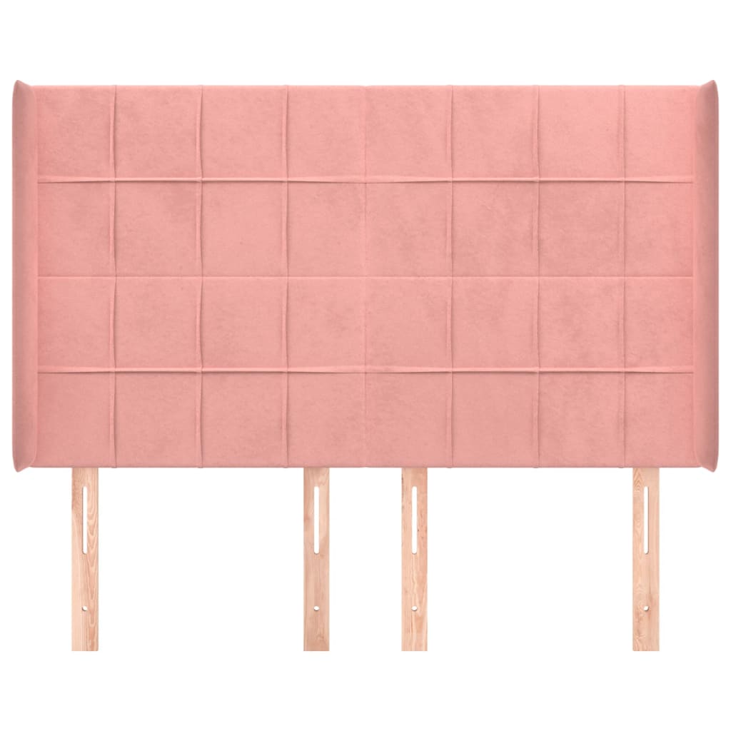 sengegavl med kanter 147x16x118/128 cm fløjl lyserød