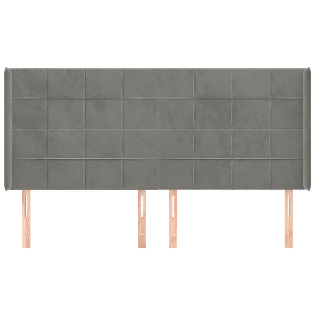 sengegavl med kanter 163x16x118/128 cm fløjl lysegrå