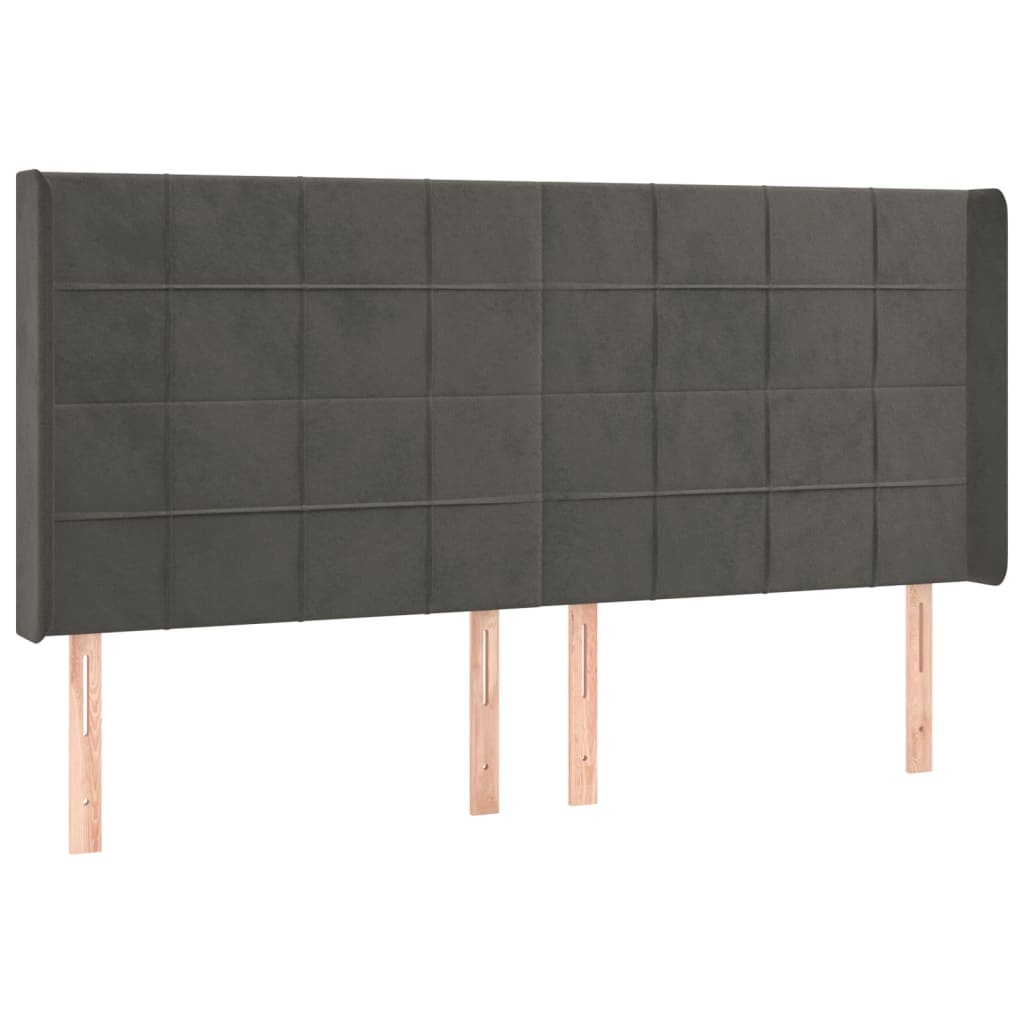 sengegavl med kanter 163x16x118/128 cm fløjl mørkegrå
