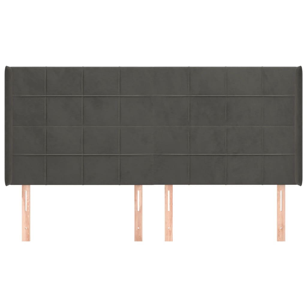sengegavl med kanter 163x16x118/128 cm fløjl mørkegrå