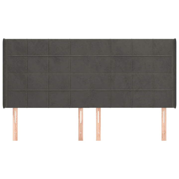 sengegavl med kanter 163x16x118/128 cm fløjl mørkegrå