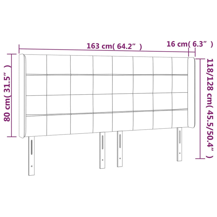 sengegavl med kanter 163x16x118/128 cm fløjl sort
