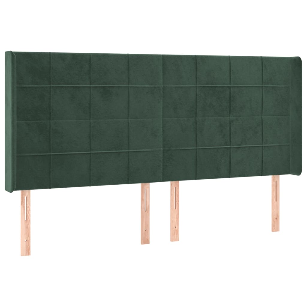sengegavl med kanter 163x16x118/128 cm fløjl mørkegrøn