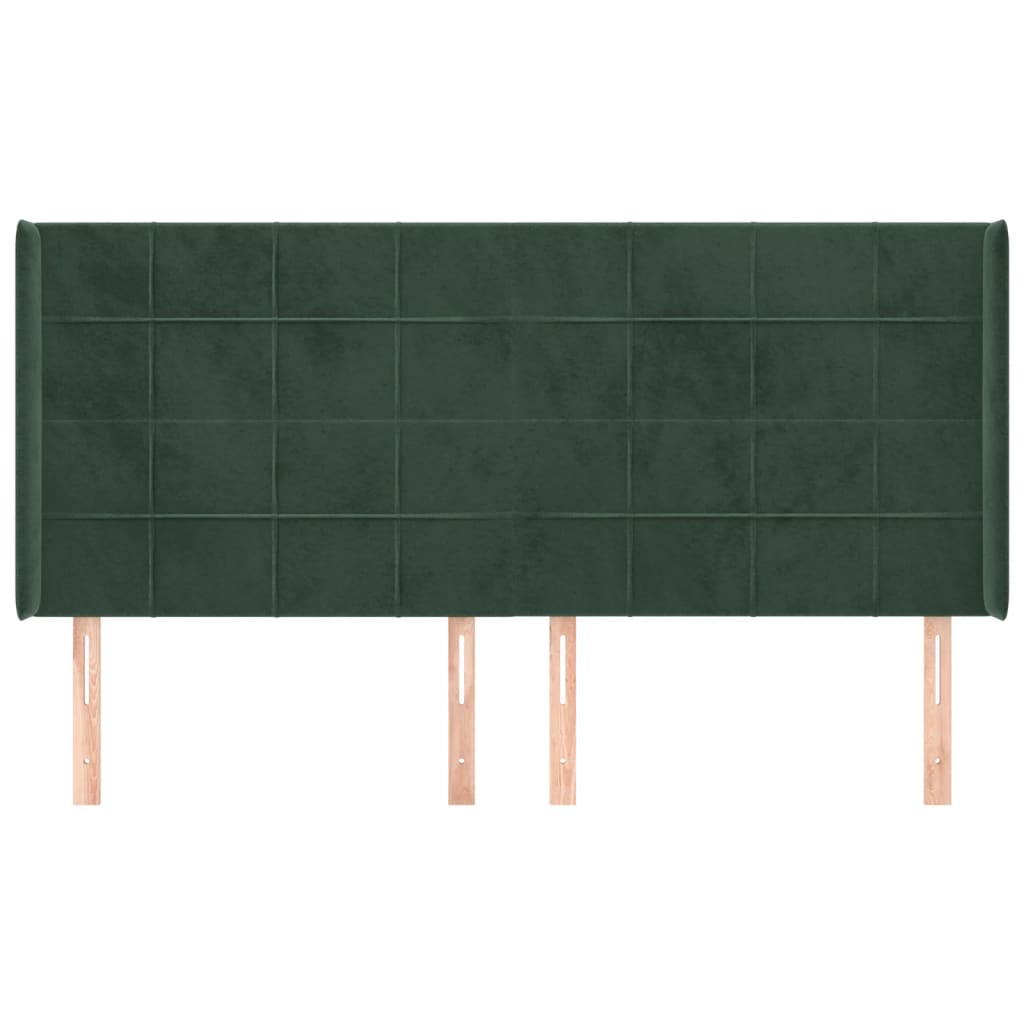 sengegavl med kanter 163x16x118/128 cm fløjl mørkegrøn