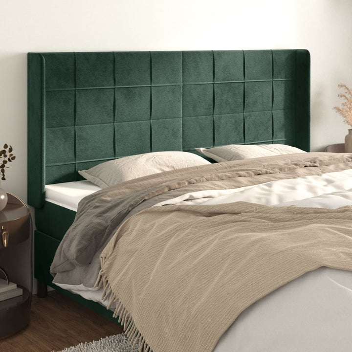 sengegavl med kanter 163x16x118/128 cm fløjl mørkegrøn