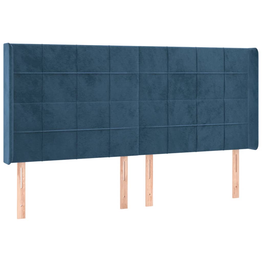 sengegavl med kanter 163x16x118/128 cm fløjl mørkeblå